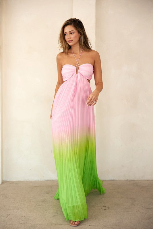 SWEETHEART NECK PLEATED MAXI DRESS