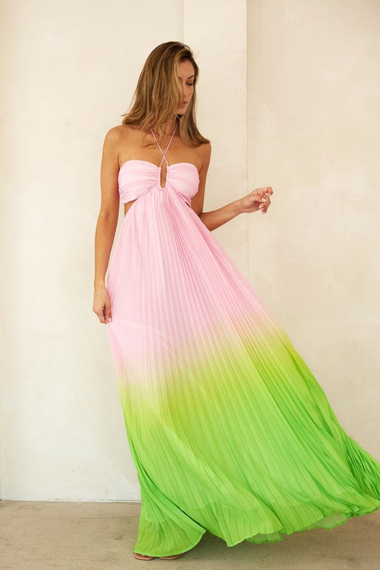 SWEETHEART NECK PLEATED MAXI DRESS