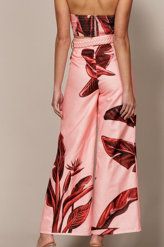 TROPICAL PRINT PANT AND HALTER TOP SET