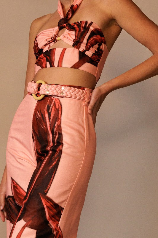 TROPICAL PRINT PANT AND HALTER TOP SET