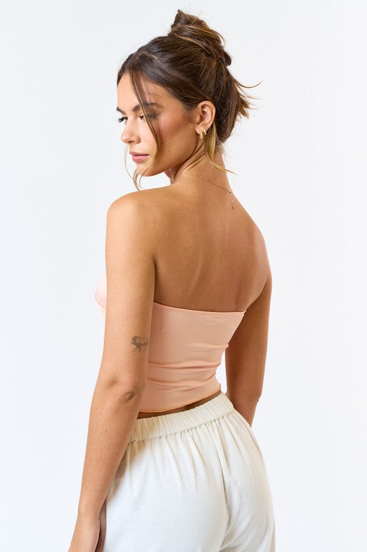Satin Front Twist Tube Top - Soft Pink