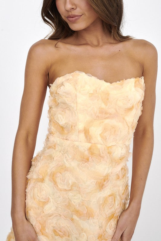 Floral Designed Mini Tulle Dress - Peach