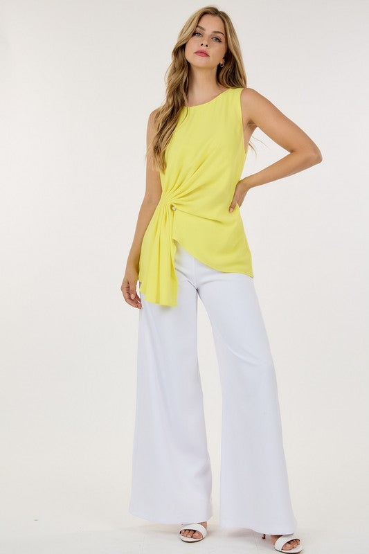 SLEEVELESS SOLID BLOUSE WITH SIDE PIN DETAIL