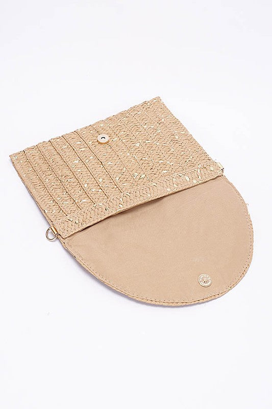 Metallic Faux Straw Envelope Clutch - Silver