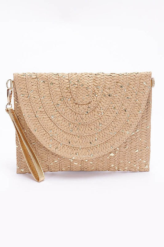Metallic Faux Straw Envelope Clutch - Silver