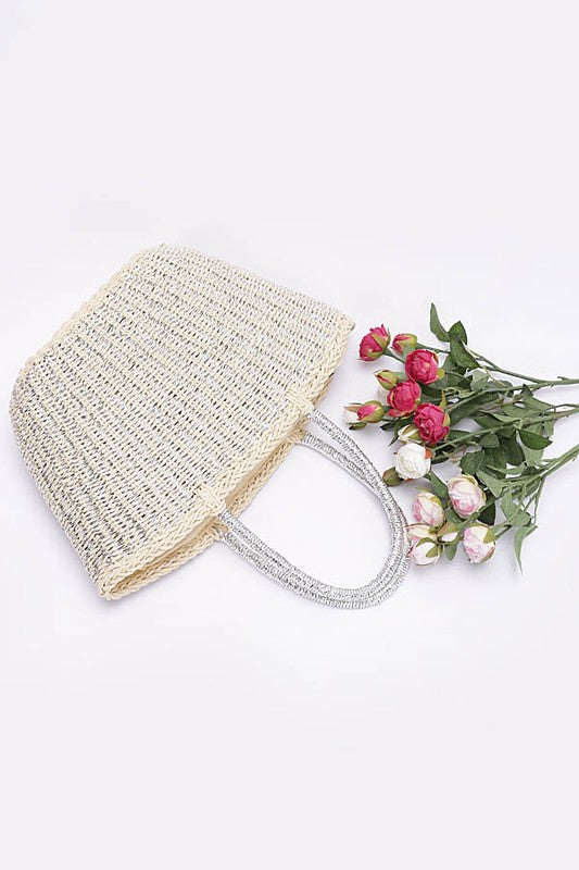 Faux Straw Sunshine Tote - Silver