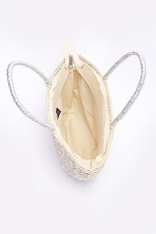 Faux Straw Sunshine Tote - Silver