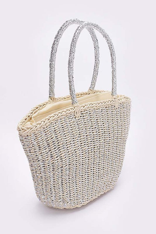 Faux Straw Sunshine Tote - Silver