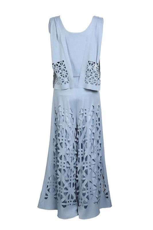 GEOMETRIC CUTOUT SLEEVELESS TOP & FLARE PANTS SET