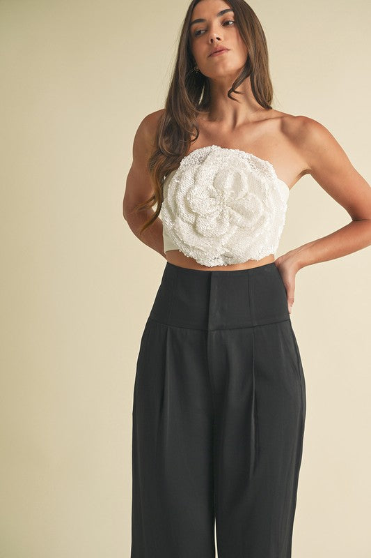 Floral Sequins Beaded Top - White