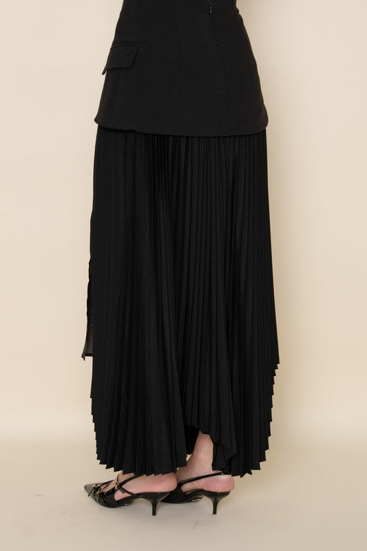 CHIC ELEGANT ASYMMETRIC PLEATED SLIT SULT SKIRT - BLACK