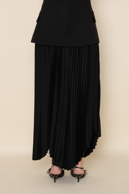 CHIC ELEGANT ASYMMETRIC PLEATED SLIT SULT SKIRT - BLACK