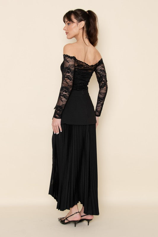 CHIC ELEGANT ASYMMETRIC PLEATED SLIT SULT SKIRT - BLACK