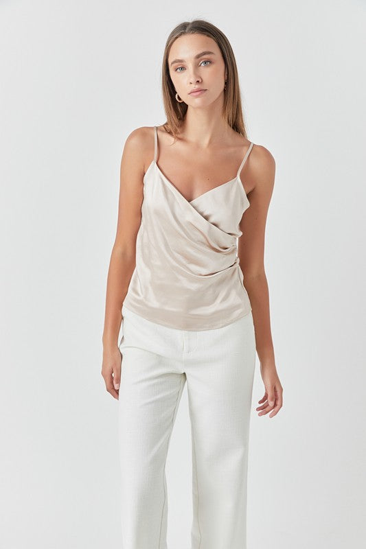 Wrap Over Satin Camisole - Champagne