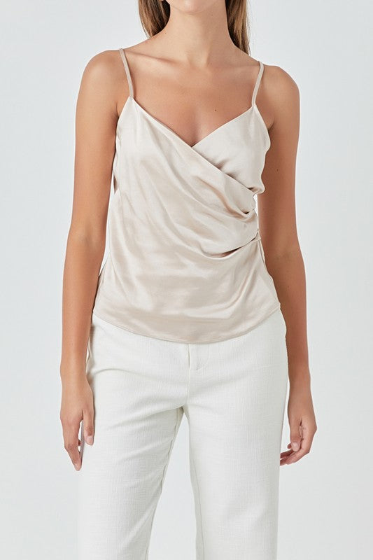 Wrap Over Satin Camisole - Champagne