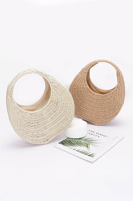 FAUX STRAW HARD HOBO BAG - BEIGE