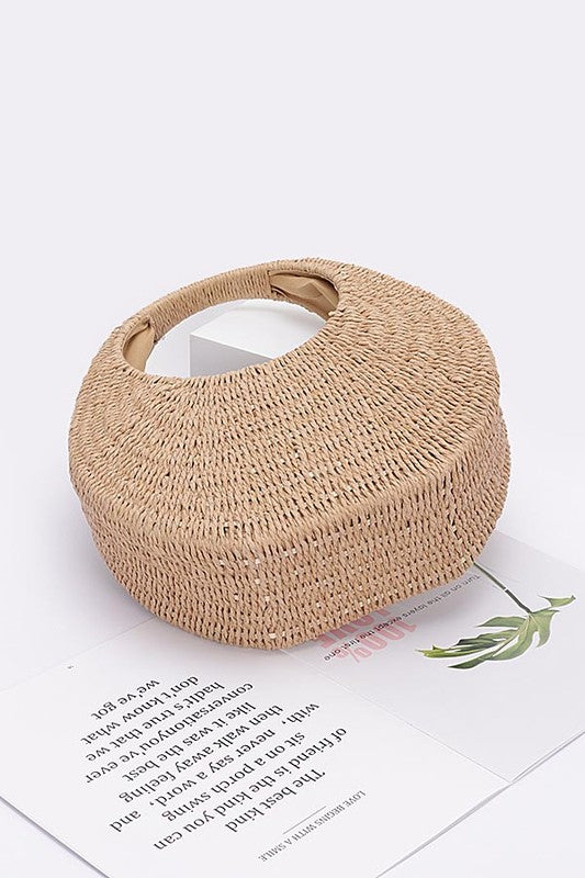 FAUX STRAW HARD HOBO BAG - BEIGE