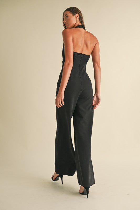 SLEEVELESS HALTER JUMPSUIT - BLACK