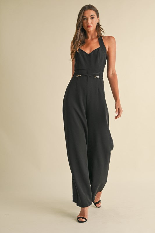 SLEEVELESS HALTER JUMPSUIT - BLACK
