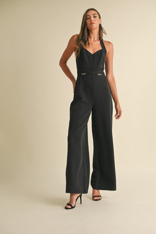 SLEEVELESS HALTER JUMPSUIT - BLACK