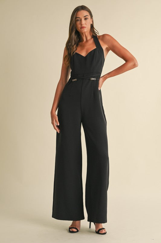 SLEEVELESS HALTER JUMPSUIT - BLACK