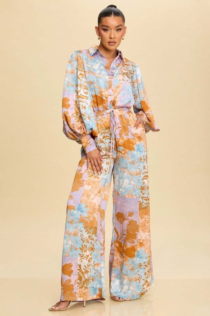 PATCHWORK FLORAL PANT AND TOP SET