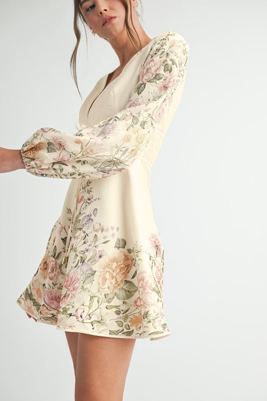 FLORAL LONG SLEEVE MINI DRESS