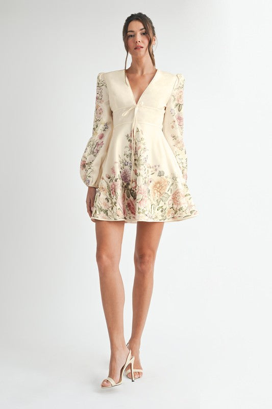 FLORAL LONG SLEEVE MINI DRESS