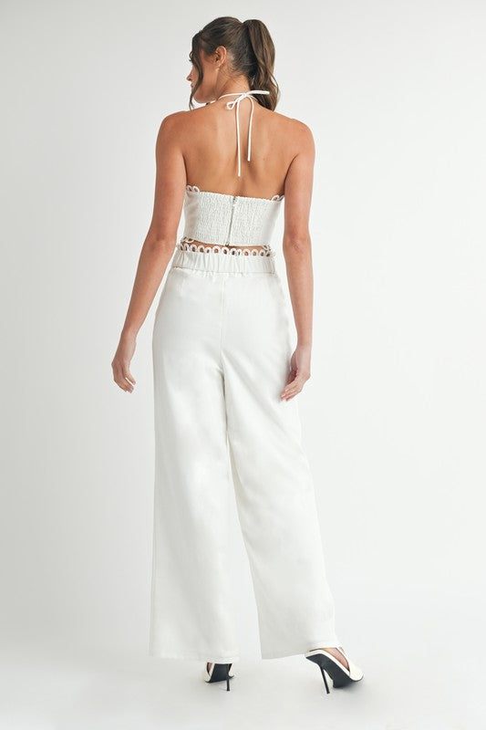 SCALLOP LACE TRIM TOP AND PANT SET