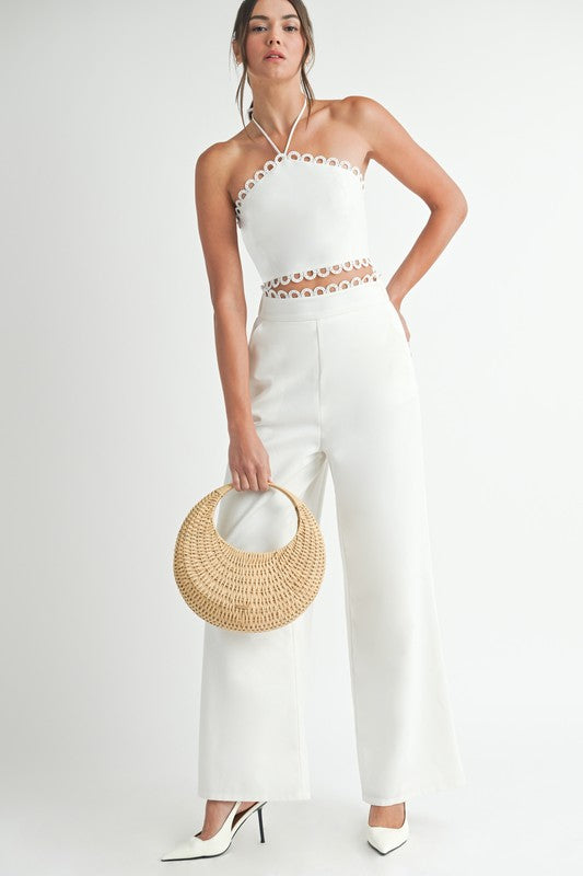 SCALLOP LACE TRIM TOP AND PANT SET