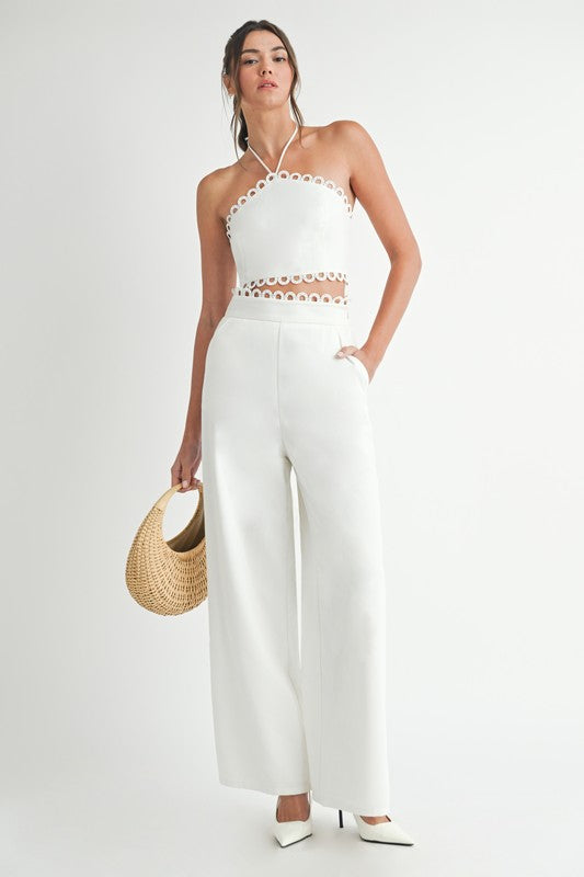 SCALLOP LACE TRIM TOP AND PANT SET