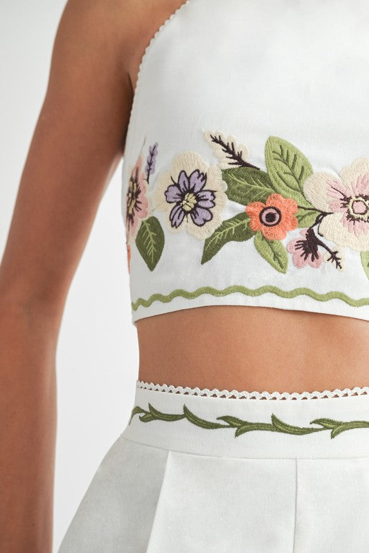 Embroidered Top And Short Set - White