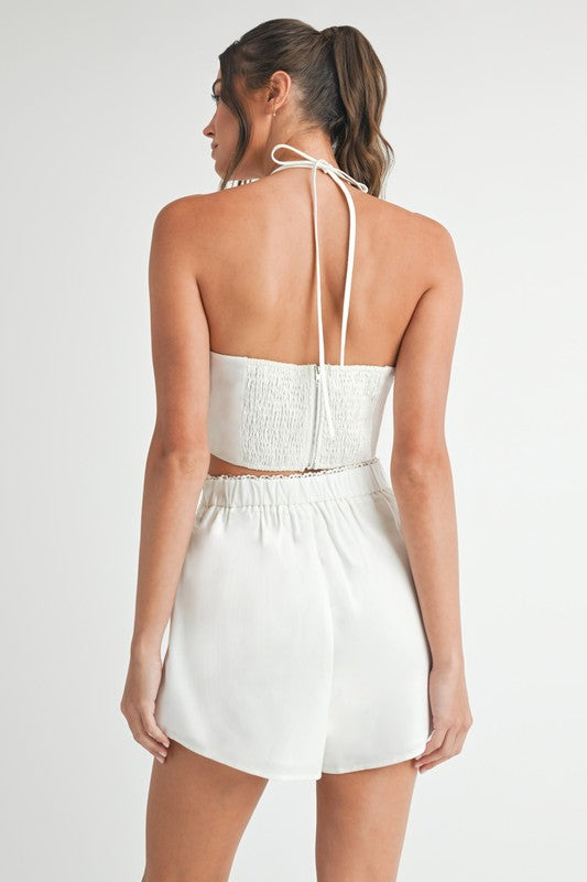 Embroidered Top And Short Set - White