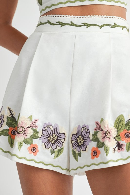 Embroidered Top And Short Set - White