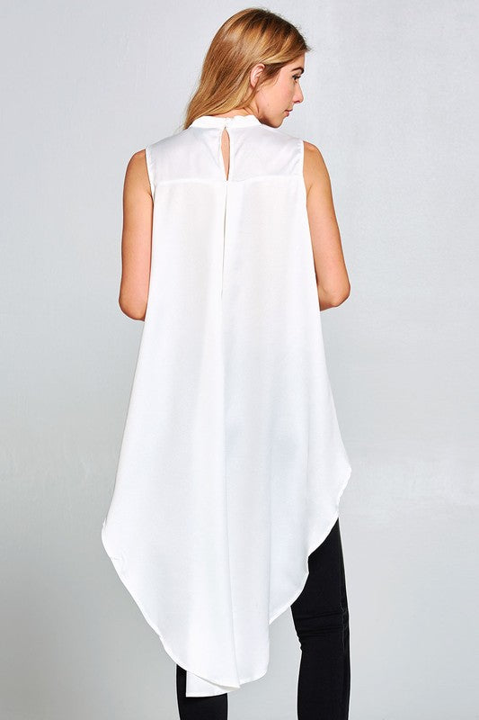 HI LOW SATIN TOP - WHITE