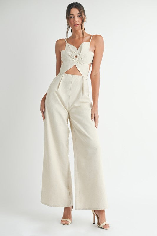 FLORAL LINEN JUMPSUIT - ECRU