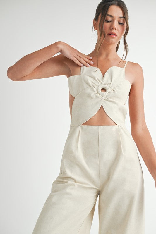 FLORAL LINEN JUMPSUIT - ECRU