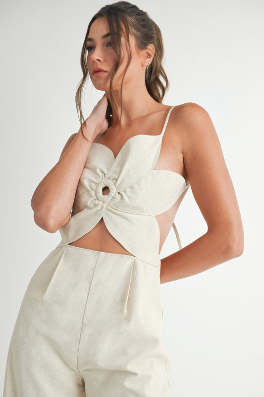 FLORAL LINEN JUMPSUIT - ECRU