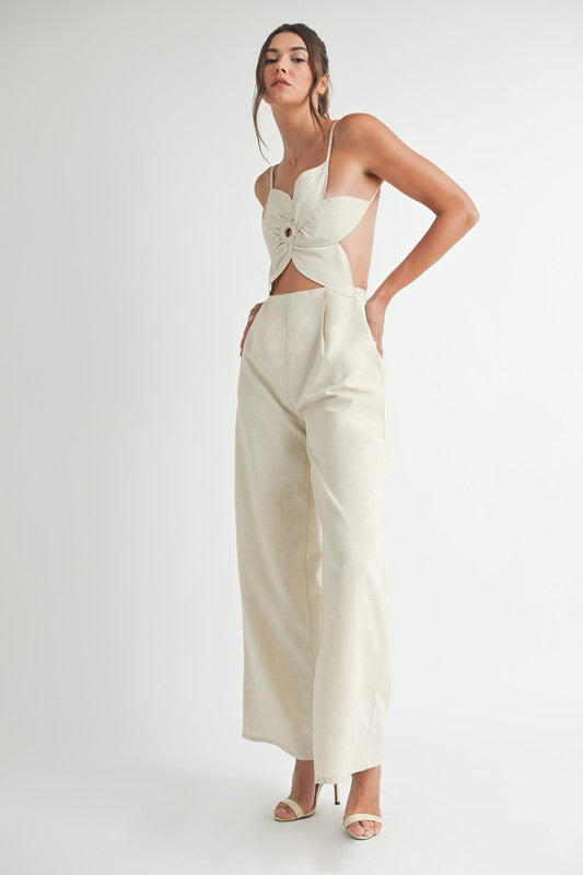 FLORAL LINEN JUMPSUIT - ECRU
