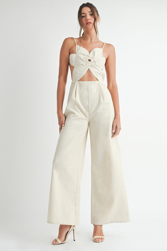 FLORAL LINEN JUMPSUIT - ECRU