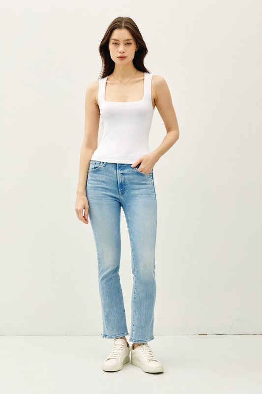 Soft Core Doble Lined Square Neck Tank Top - White
