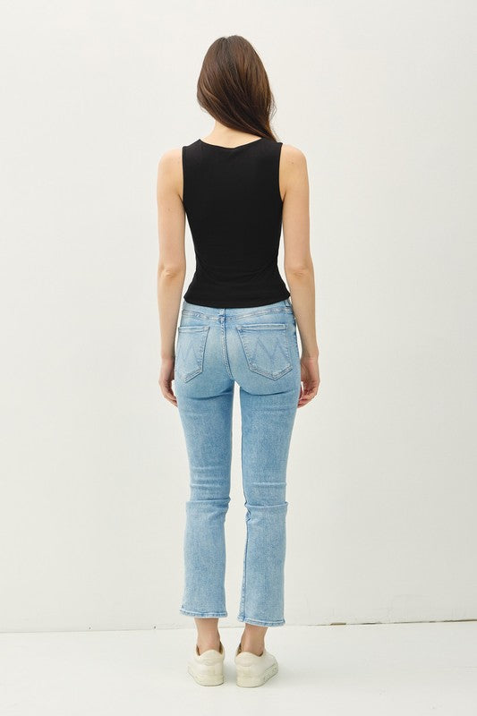 Soft Core Doble Lined Square Neck Tank Top Black