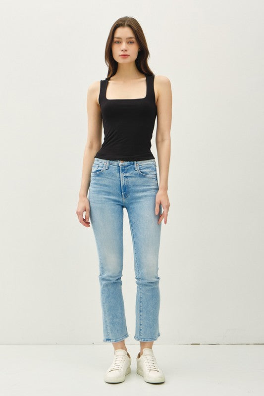 Soft Core Doble Lined Square Neck Tank Top Black