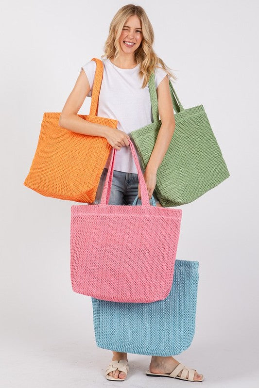 Solid Crochet Straw Bag - Orange