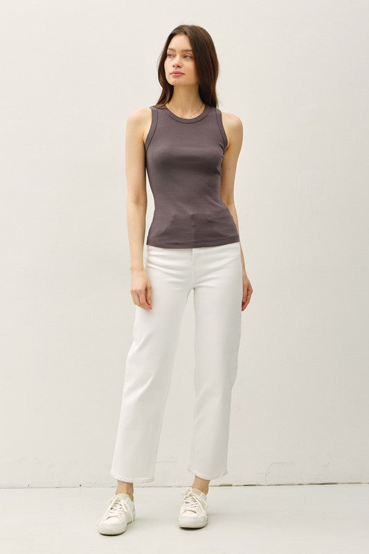 Basic Cotton Round Neck Top - Charcoal Grey