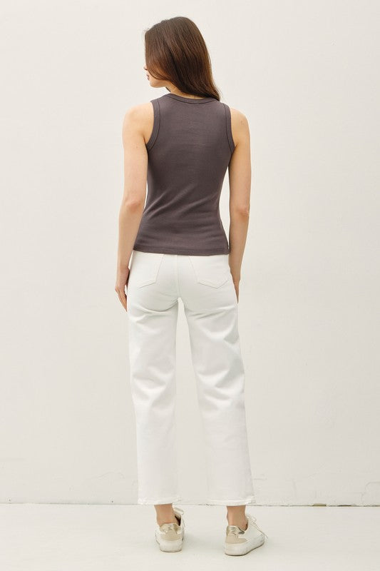 Basic Cotton Round Neck Top - Charcoal Grey