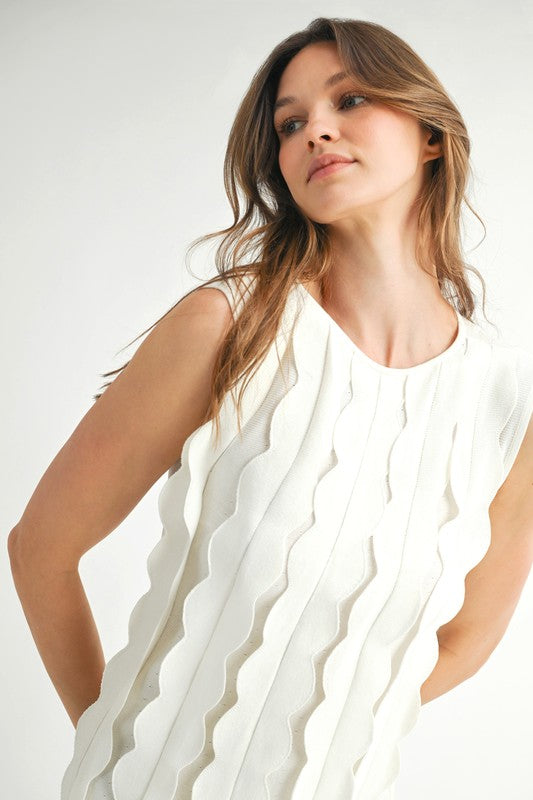 Scalloped Band Mini Dress - White