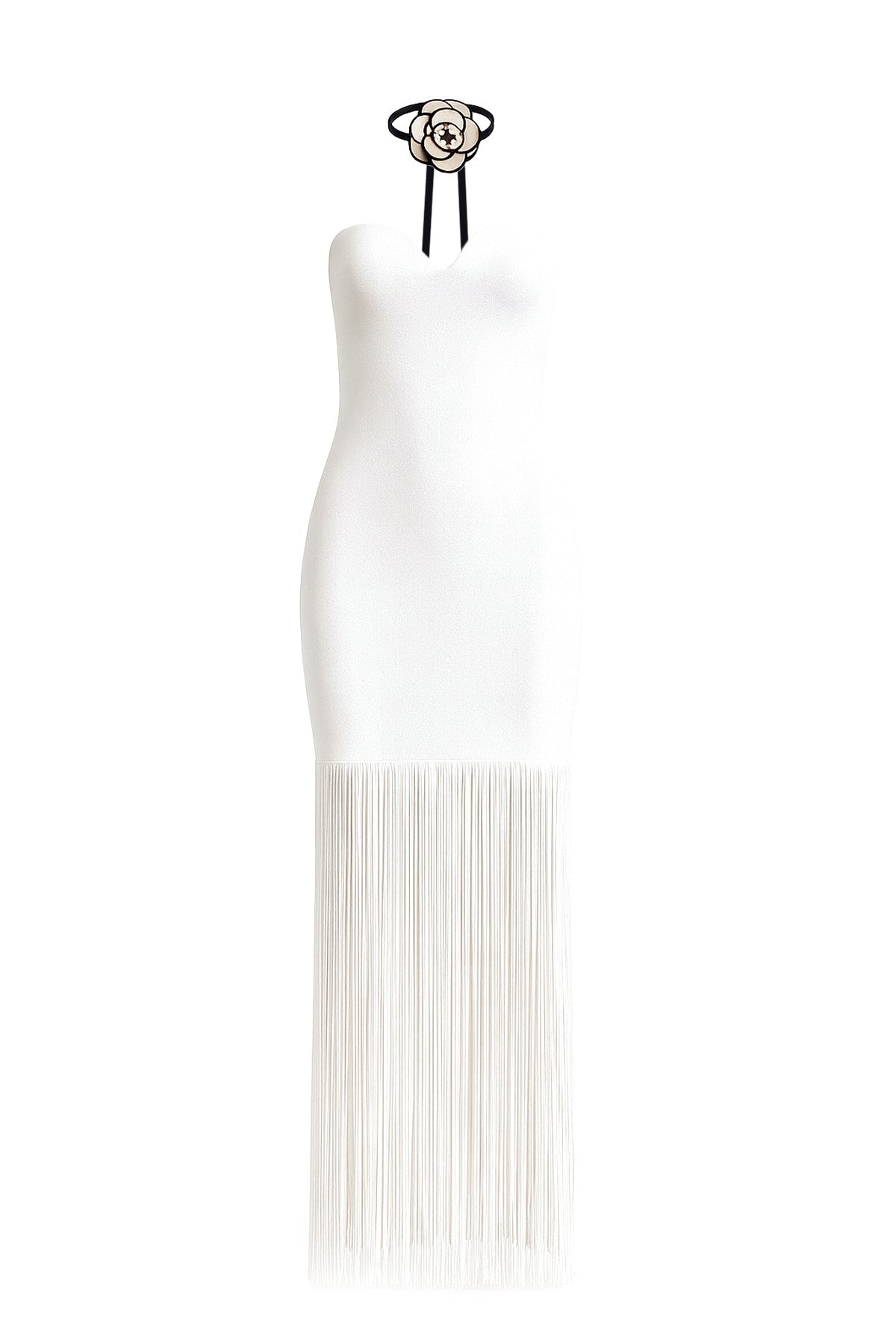 Strapless Fringe Dress White
