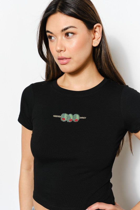 Olives Bead Tee - Black