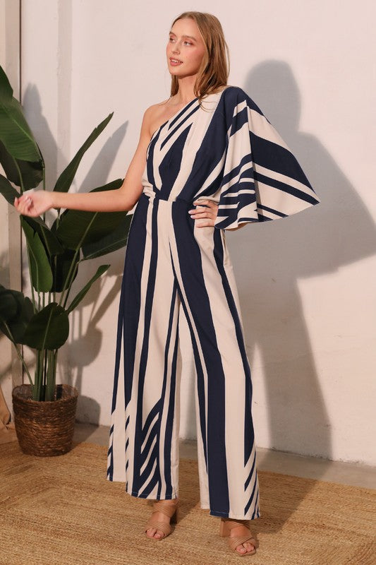 Slena Stripe One Sleeve Jumpsuit - Navy